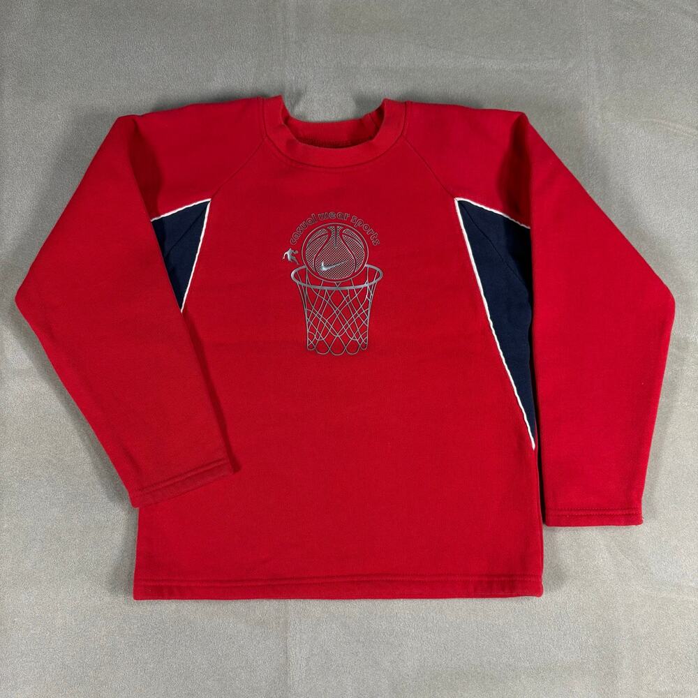Vintage Nike Basketball Graphic Crewneck Sweatshirt Red Navy Size M Youth
